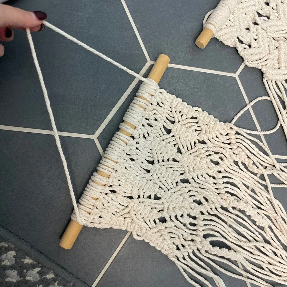 Boho Macrame Wall Hanging Set of 2 – Off-White/Cream‎ Handmade Fiber Art